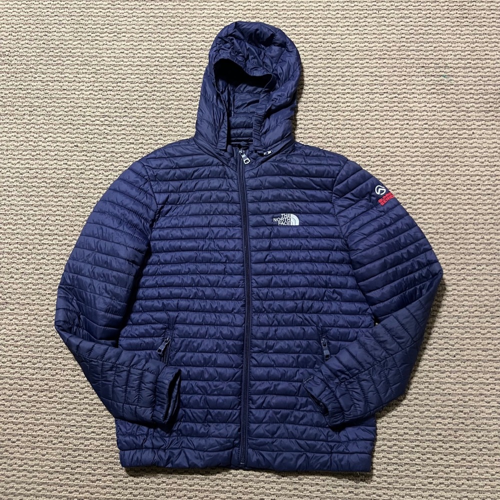 The North Face Summit Series Navy Blue Puffer Jacket Detachable Hood Mens Medium - Picture 6 of 12